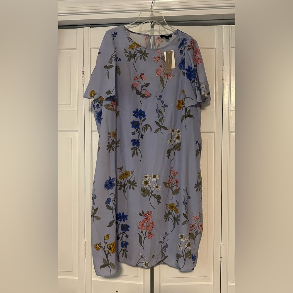 NWT J. Crew Silk Floral Shift Dress Flutter Sleeves Light Blue XXL